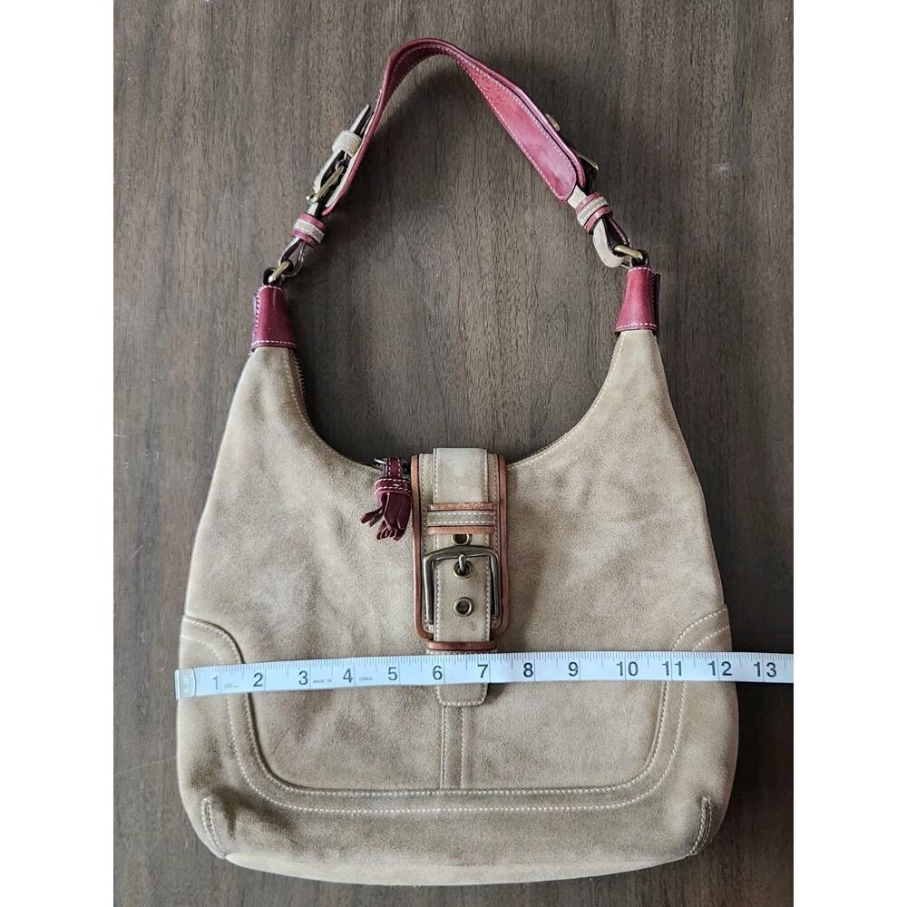 Vintage Coach Hamilton Hobo Shoulder Bag Suede Beige / Burgundy 705S-7472 - Picture 12 of 13